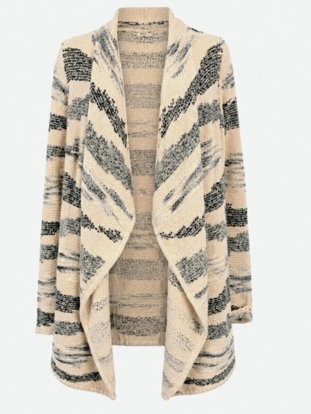 Lucky Brand Draped Stripe Cardigan Sweater - Cream & Black